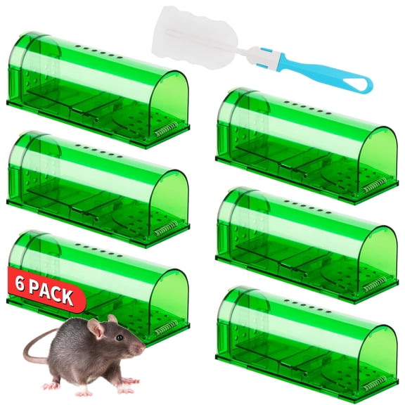 Humane Mouse Traps 6 Pack No Touch Catch And Release Live Rodent Reusable With Cleaning Brush Pet Safe Indoor Outdoor Control For Mice Rats Chipmunks Voles