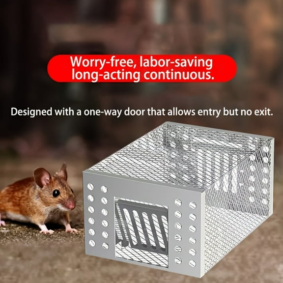 Humane Mouse Traps indoor for Home, Stainless Steel, 10X6X5 in, Live Mouse Trap, Animal Trap Cage, No Kill Mouse Traps, Pest Control Traps, Silver Mesh, 1 Pc