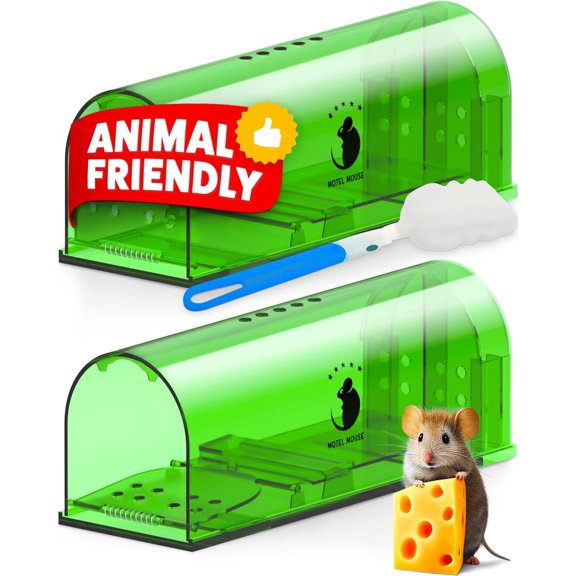 Humane No Kill Live Catch and Release Mouse Traps, Reusable with Cleaning Brush - 2 Pack