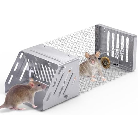 Humane Rat Trap, Automatic Continuous Mouse Cage Single Door Live Animal Trap Cage Indoor Outdoor for Small Rodents Chipmunk Mice Voles, Catch and Release$$Garden &