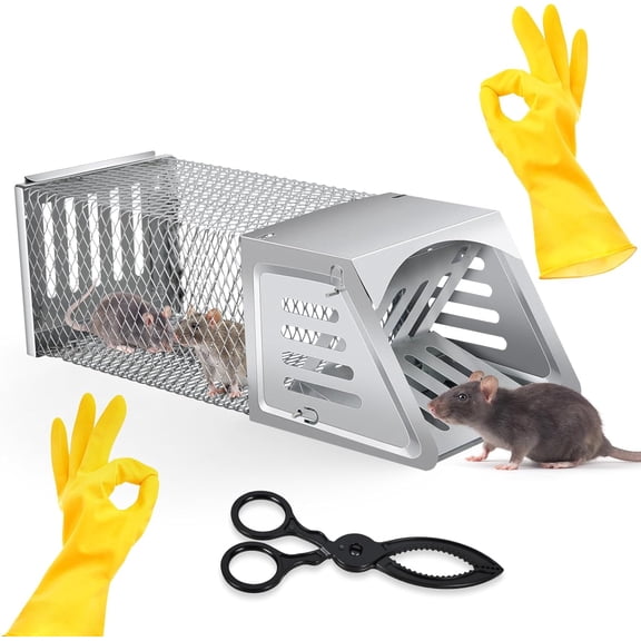 Humane Rat Trap Outdoor Chipmunk Rodent Traps Humane Mouse Trapss Indoor Squirrel Trap,Sensitive Pedal Trigger,Metal Rat Live Animal Traps for Rodents,Mice,Moles,Voles(Include Gloves&Clamps)