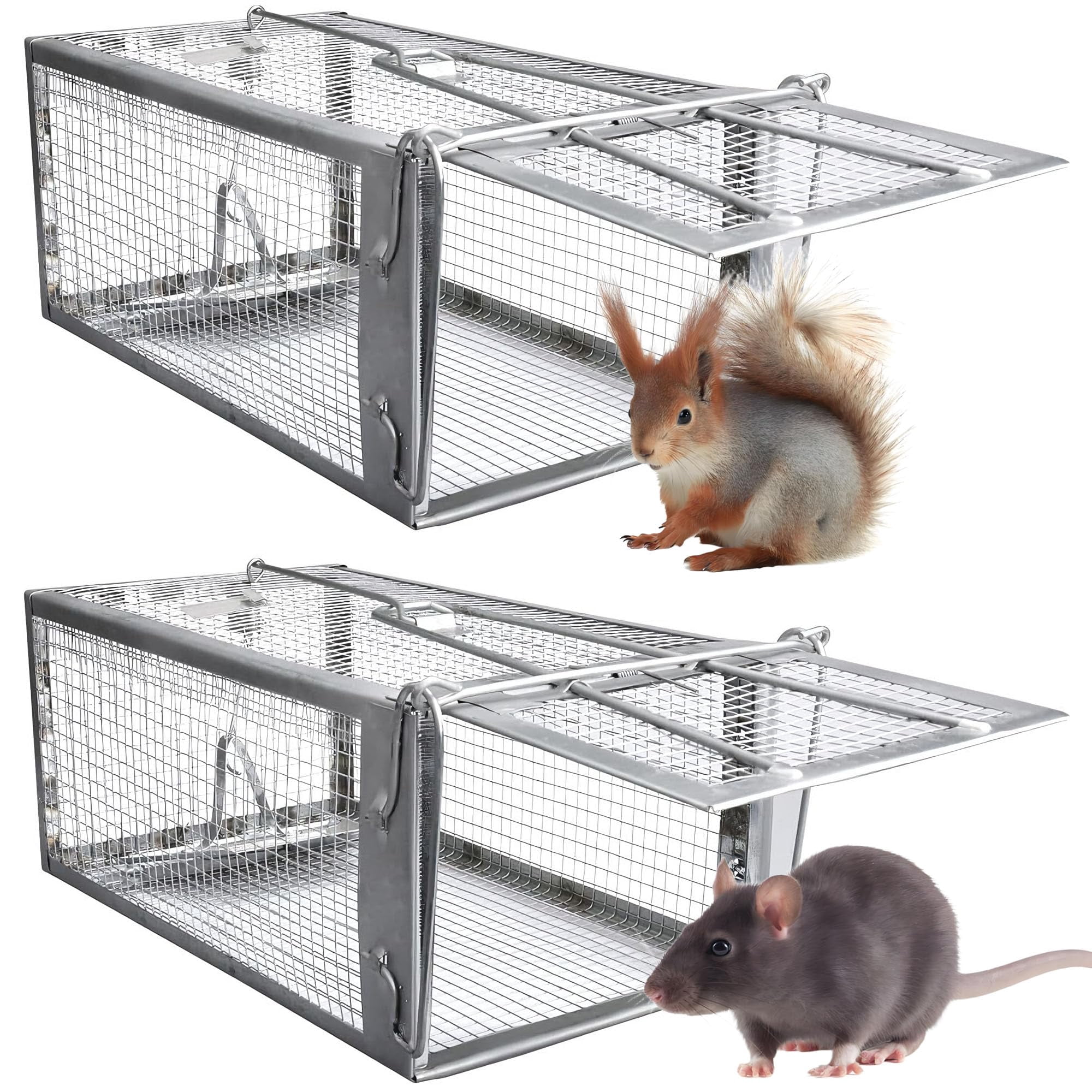 Humane Rat Traps 2-pack  No Small Animal Cage Live Mouse Catch And Release Trampa Para Ratones Chipmunk Rodent That Work For Indoor Outdoor - 12.3" L X 6.5" W 5.3" H