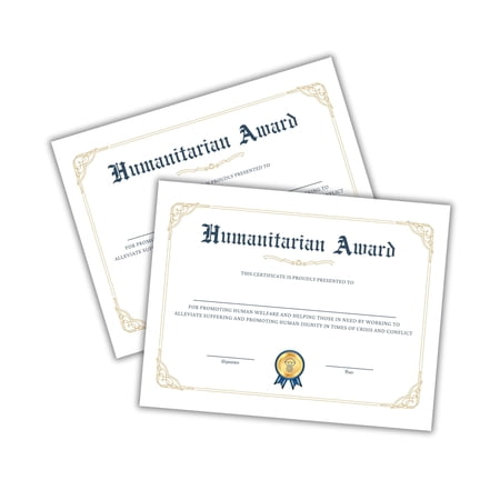 Humanitarian Award Certificate on Linen 6pk 8.5x11 Volunteer Recognition Charity Professional Service Service Community Leadership