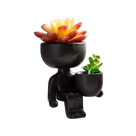 Humanoid Ceramic Flower Pot Succulent Cactus Bonsai Planter Pots Container, Ceramic Crafts Vase Home Office Decoration Desk Window Sill Decor,Not Include Plants (White-A)
