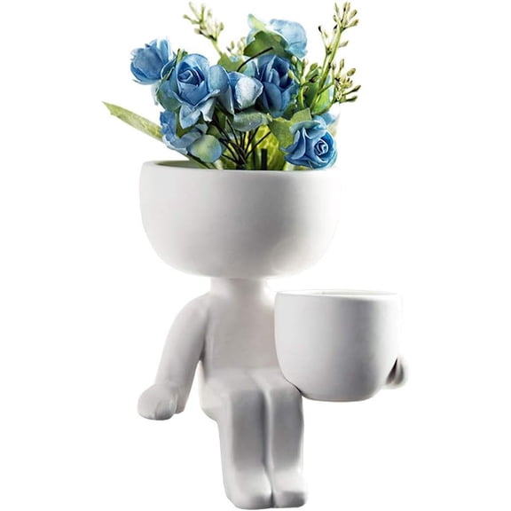 Humanoid Ceramic Flower Pot Succulent Cactus Bonsai Planter Pots Container, Ceramic Crafts Vase Home Office Decoration Desk Window Sill Decor (Not Include Plants)