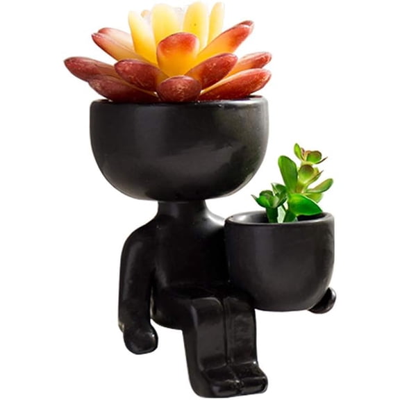 Humanoid Ceramic Flower Pot Succulent Cactus Bonsai Planter Pots Container, Ceramic Crafts Vase Home Office Decoration Desk Window Sill Decor (Not Include Plants)