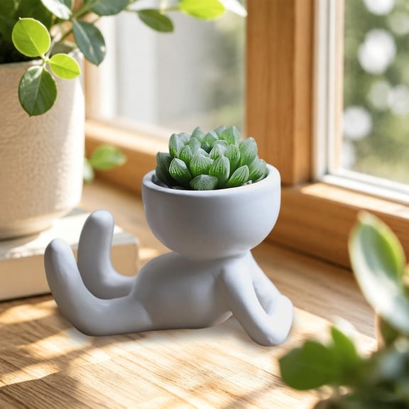 Humanoid Ceramic Planter, Abstract Figurine Pot for Succulents and Indoor Desktop Balcony Decor