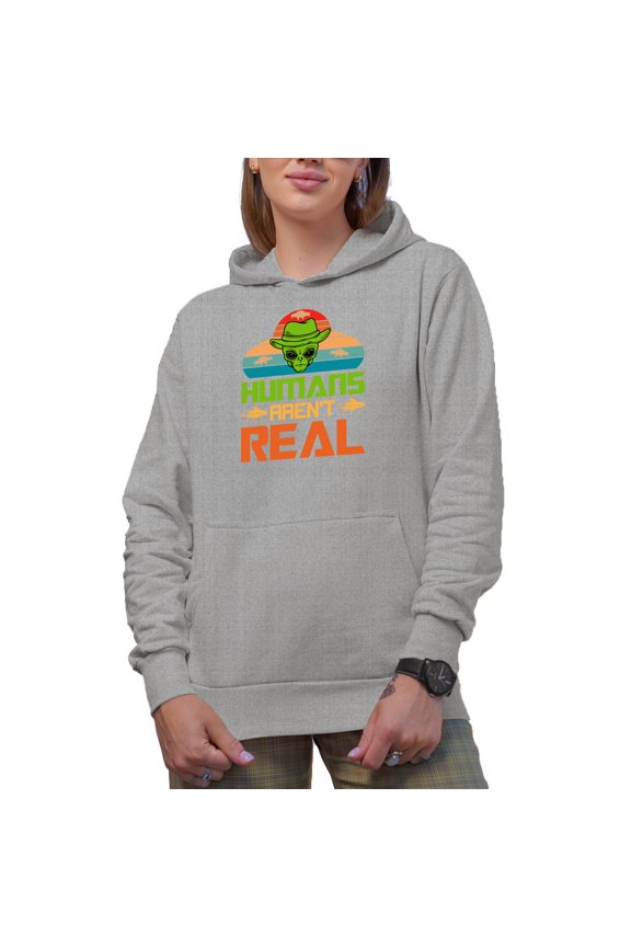 Humans Aren't Real, Alien Joke, Heather Grey Hooded Sweatshirt or Hoodie, 3XL