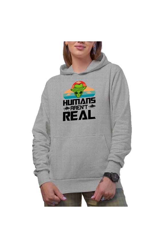 Humans Aren't Real, Alien Sarcasm, Heather Grey Hooded Sweatshirt or Hoodie, 3XL