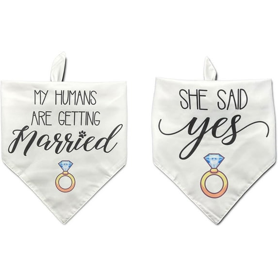 My Humans are Getting Married She Said Yes Dog Bandana for Wedding Engagement Photos, Pet Scarf Accessories for Dog Owners, Engagement Gift for Dog Lovers, 2PACK