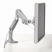 Humanscale M8 Adjustable Articulating Computer Monitor Arm - Two Piece Clamp On Mount with Base - Silver with Gray Trim