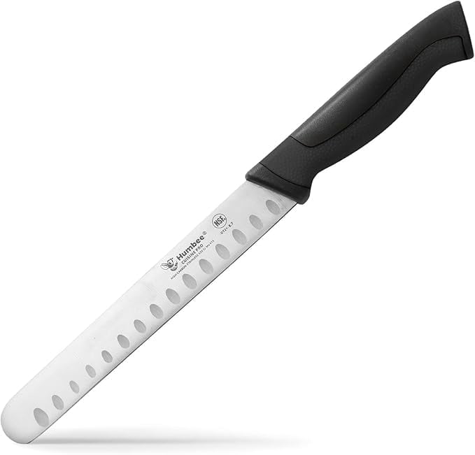 Humbee Chef Carving Knife 8-Inch with Granton Edge for Turkey Ham Meat Slicing and cutting NSF Certified DT-21 Series, Black