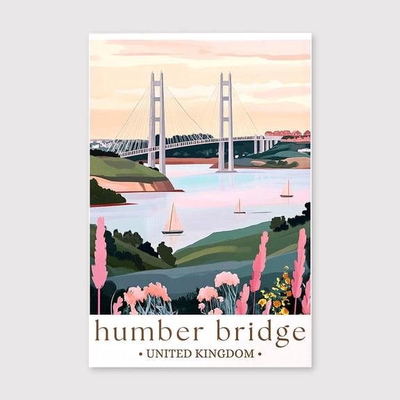 Humber Bridge England Travel Canvas, Iconic Landmark Wall Art, River Crossing Print, British Travel Decor