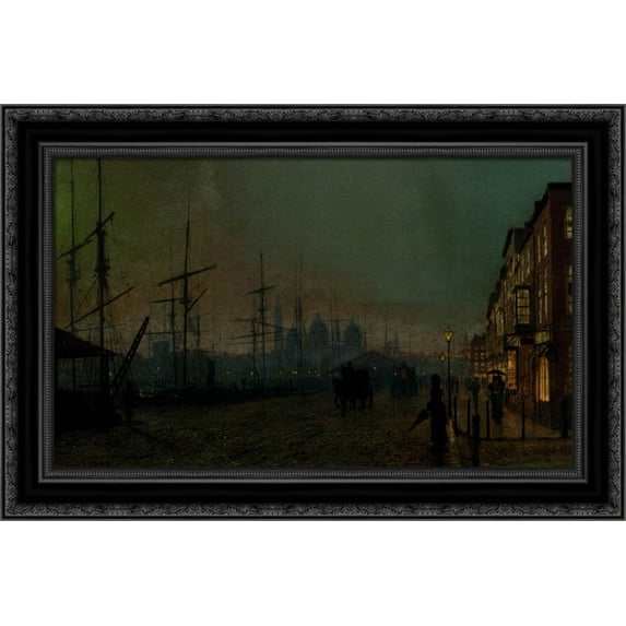Humber dockside, Hull 24x18 Black Ornate Wood Framed Canvas Art by Grimshaw, John Atkinson
