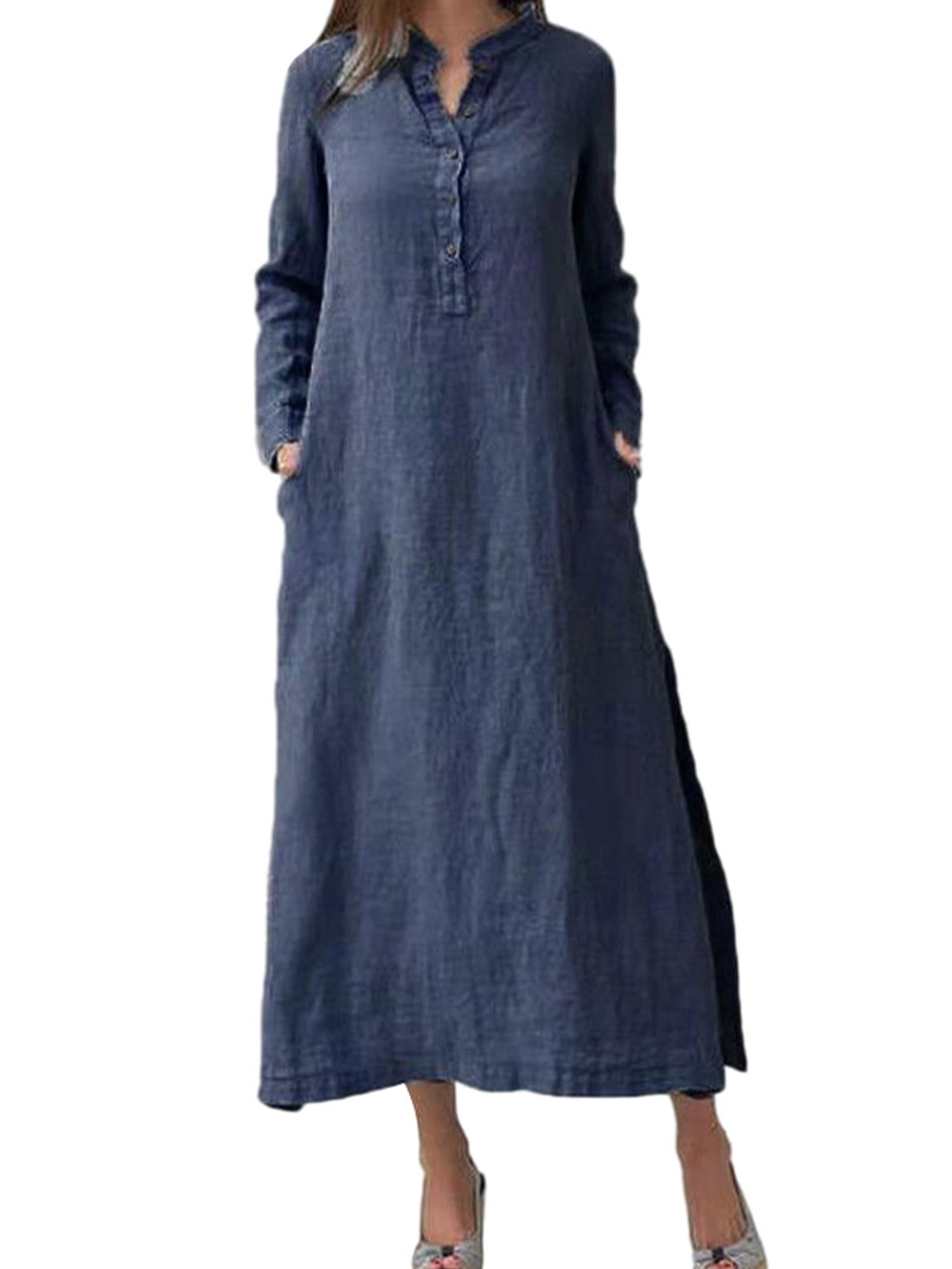 Humbery Long Sleeve Button Caftan Maxi Shirt Dress For Women Party ...