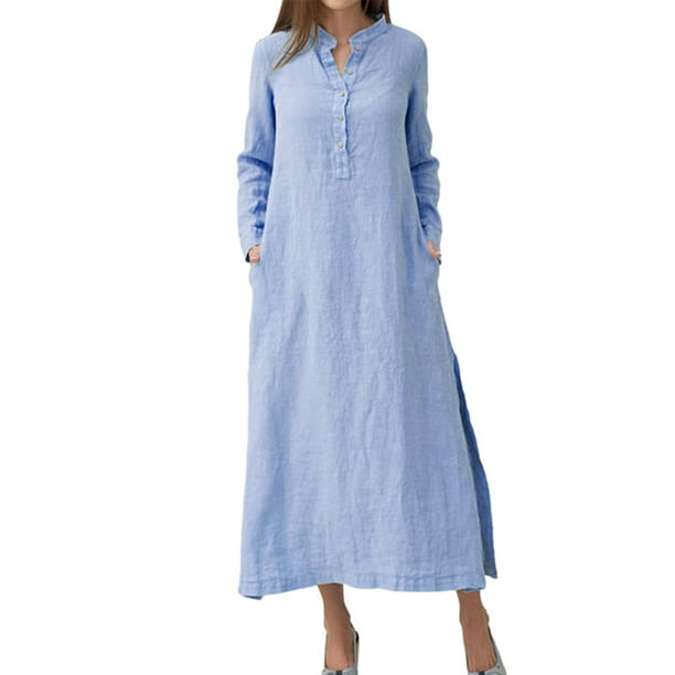 Humbery Long Sleeve Button Caftan Maxi Shirt Dress For Women Party ...