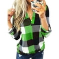thumbnail image 1 of Humbery Plus Size Plaid Roll Up Pullover Tops Long Sleeve Flannel Tunic Blouse Tops Oversized V-Neck Autumn Basic Tee, 1 of 2