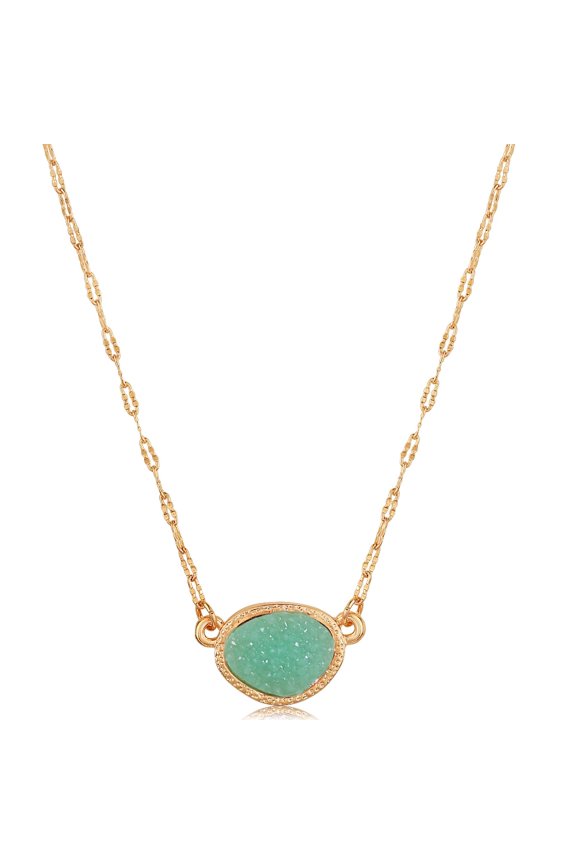 Aqua Druzy Delicate Necklace - Gold Dainty Chain Simple Pendant