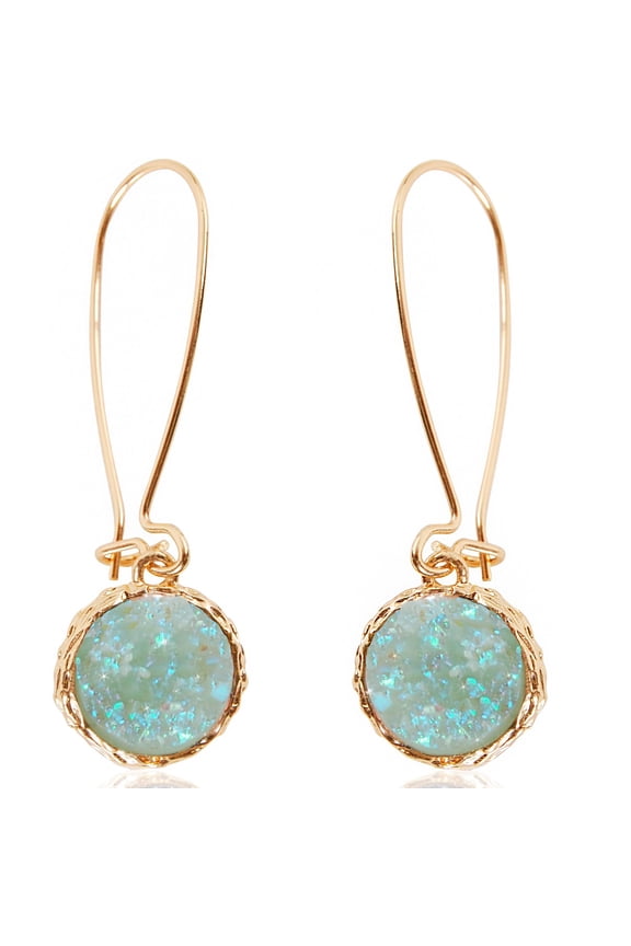 Aqua Glitter Druzy Threaders - Boho Long Drop Earrings for Women