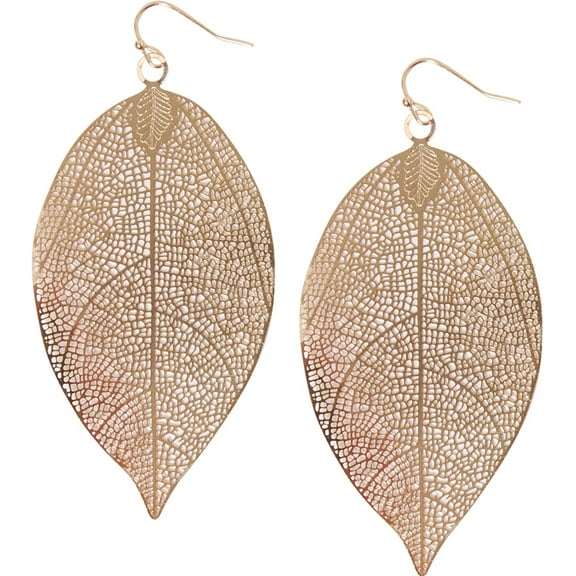 Humble Chic Big Filigree Leaf Earrings - Lightweight Oversized Drop Dangles, Gold