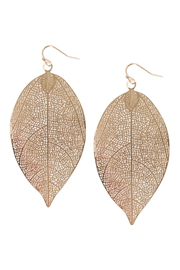 Big Filigree Leaf Earrings - Lightweight Oversized Drop Dangles, Gold