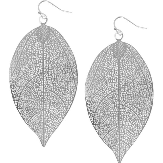 Humble Chic Big Filigree Leaf Earrings - Lightweight Oversized Drop Dangles, Silver