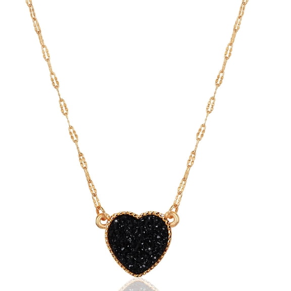 Humble Chic Black Heart Necklaces for Women - Druzy Gold Chain Necklaces
