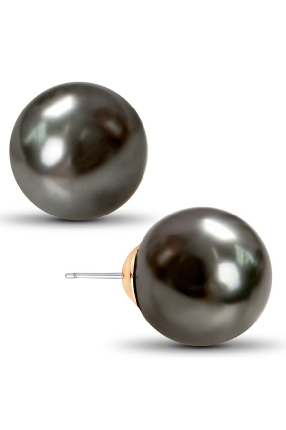 Black Pearl Earrings for Women - Large Oversized 14mm Faux Tahitian Pearl Studs