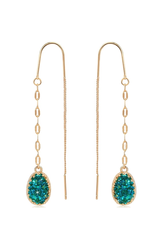Blue Teal Earrings for Women Dangling - Peacock Green Faux Druzy Dangles