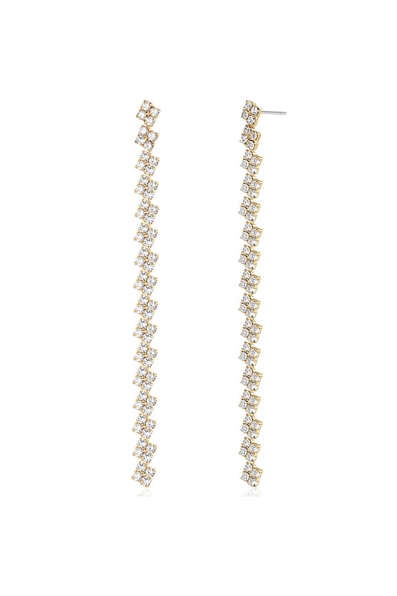 CZ Drop Earrings for Women - Long Gold Statement Duster Earrings