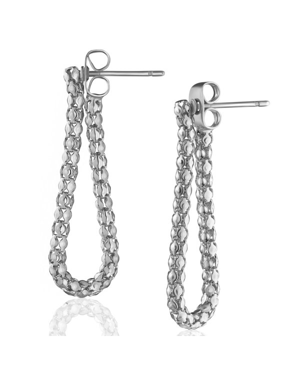 925 Silver Plated Chain Dangle Earrings for Women - Dangly Ear Jacket Studs