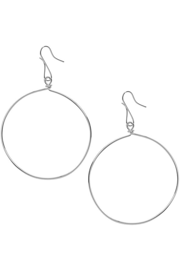 Circle Dangle Earrings - Hypoallergenic Geometric Thin Round Drop Hoops for Women, 925 White - Round