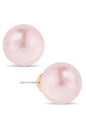 Light Pink Pearl Earrings for Women - Chunky Big Fake Pearls Stud Earrings