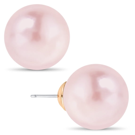 Light Pink Pearl Earrings for Women - Chunky Big Fake Pearls Stud Earrings