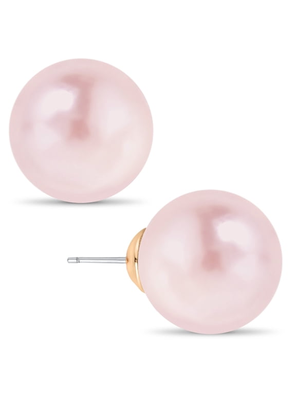 Light Pink Pearl Earrings for Women - Chunky Big Fake Pearls Stud Earrings