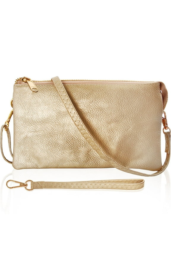 Clutch Purse Wristlets for Women - Gold Vegan Leather Crossbody Wristlet Bag