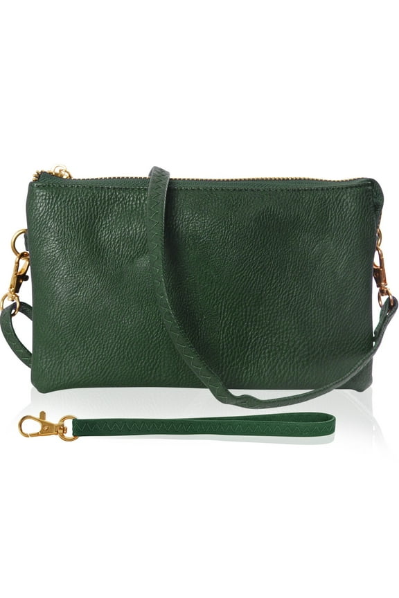 Clutch Purse Wristlets for Women - Vegan Leather Hunter Green Crossbody Bag