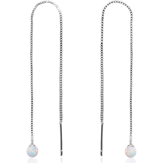 Humble Chic Created Opal Earrings for Women - 925 Sterling Silver Plated Chain Threaders