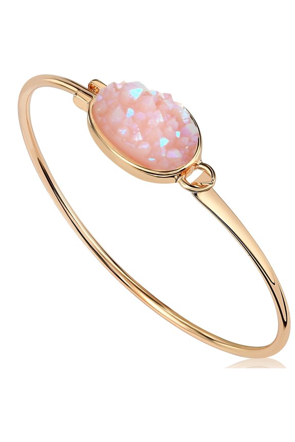 Created Rose Quartz Druzy Stone Bracelets - Boho Pink Cuff for Women