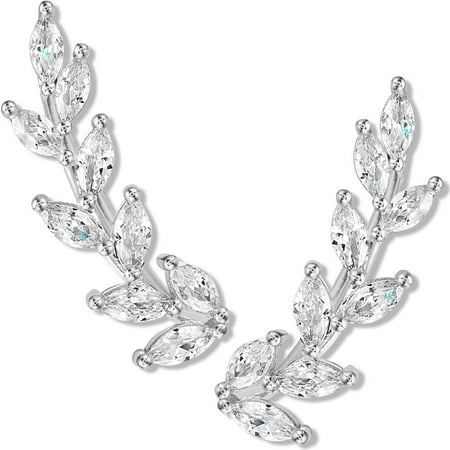 Humble Chic Crystal Climber Earrings for Women - 925 Sterling Silver Plated Ear Crawlers