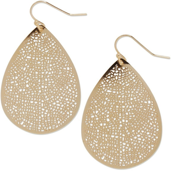 Humble Chic Dangle Gold, Women's Lightweight Teardrop Filigree Leaf Earring, Brass
