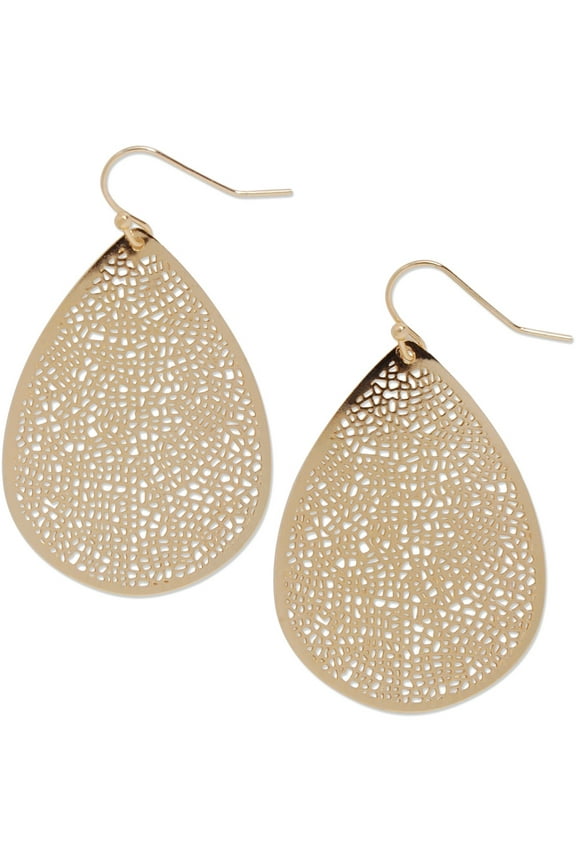 Dangle Gold, Women's Lightweight Teardrop Filigree Leaf Earring, Brass