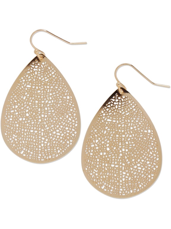 Gold Dangle Earrings For Women - Lightweight Teardrop Filigree Leaf Dangles