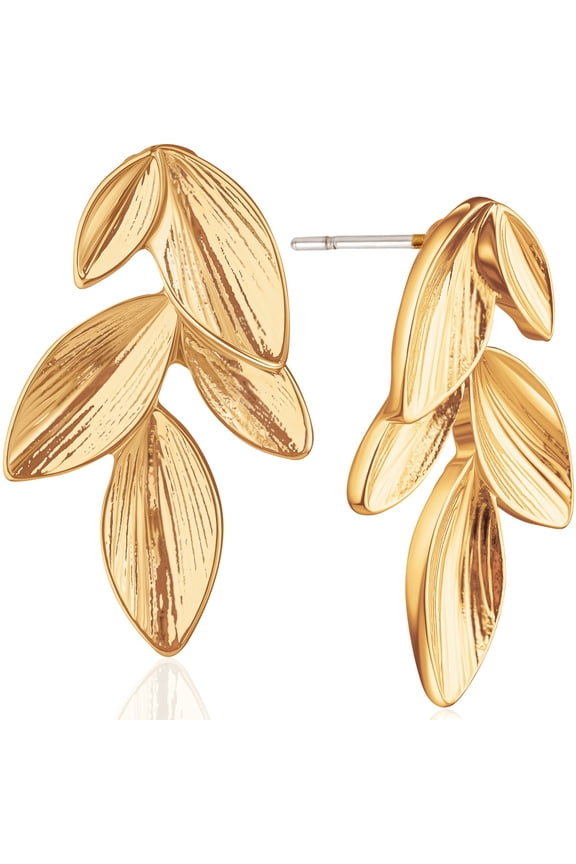 Extra Large Leaf Stud Earrings for Women - Big Olive Leaf Studs