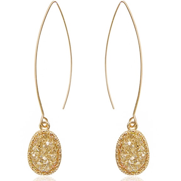 Humble Chic Gold Dangle Earrings for Women - Long Gold Druzy Threaders
