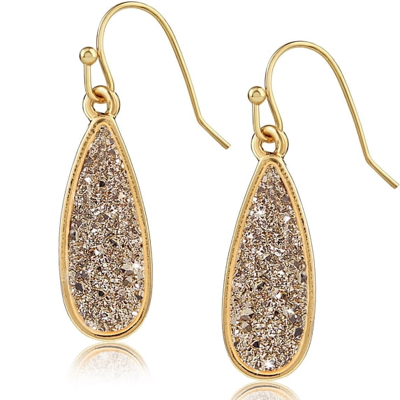 Humble Chic Gold Druzy Drop Dangles - Sparkly Long Teardrop Dangly Earrings for Women