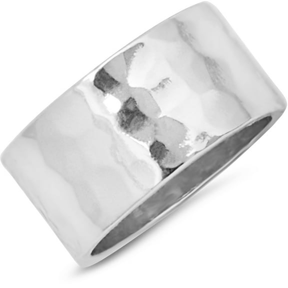 Humble Chic Hammered Chunky Rings - 925 Sterling Silver Plated Stacking Ring, Size 6