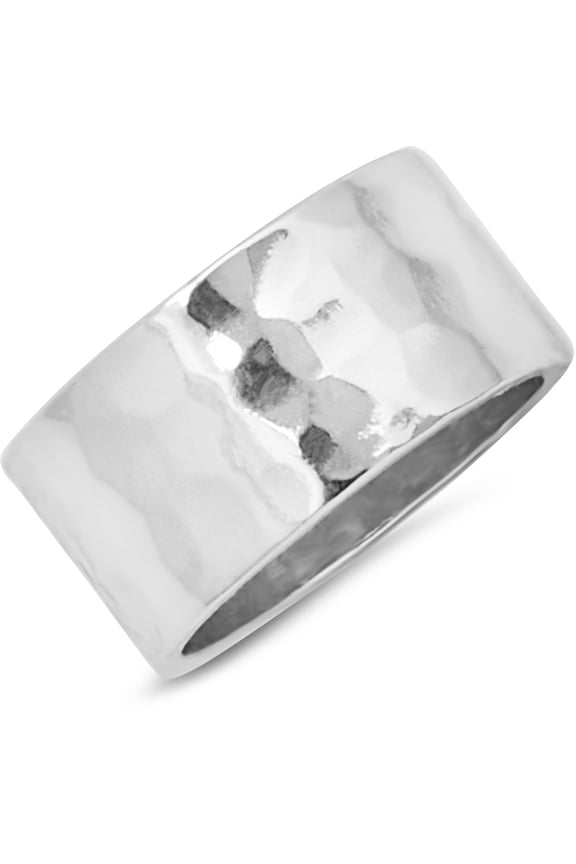 Hammered Chunky Rings - 925 Sterling Silver Plated Stacking Ring, Size 8