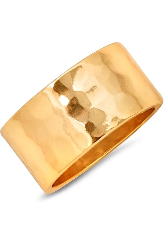 Hammered Chunky Rings for Women - 18K Gold Plated Stacking Ring, Size 6