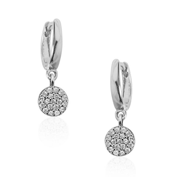 Humble Chic Huggie Hoop Earrings - Pave Charm Dangle Cuff Mini Drops, Silver-Tone Circle